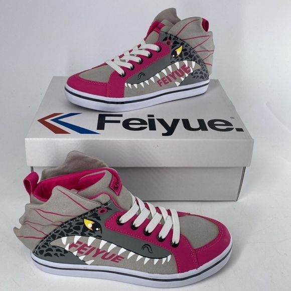 🔹️Feiyue🔹️ Delta Mid Animal (Dragon)‎ Grey Hi Top Sneakers Kids Youth Shoe - Picture 1 of 7